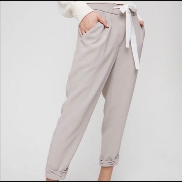 ARITZIA WILFRED Gray Cropped Ribbon Waist Tie Pants Minimalist Contemporary - Picture 13 of 13
